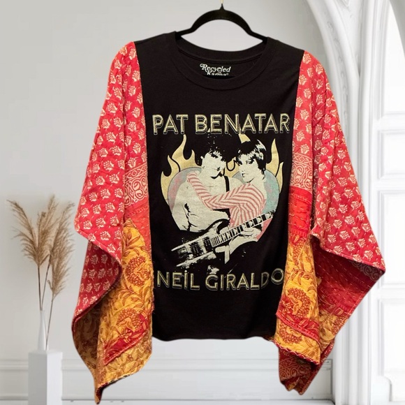 Handmade Tops - PAT BENATAR Handmade Upcycled Poncho Style Top Oversized Granny D Originals